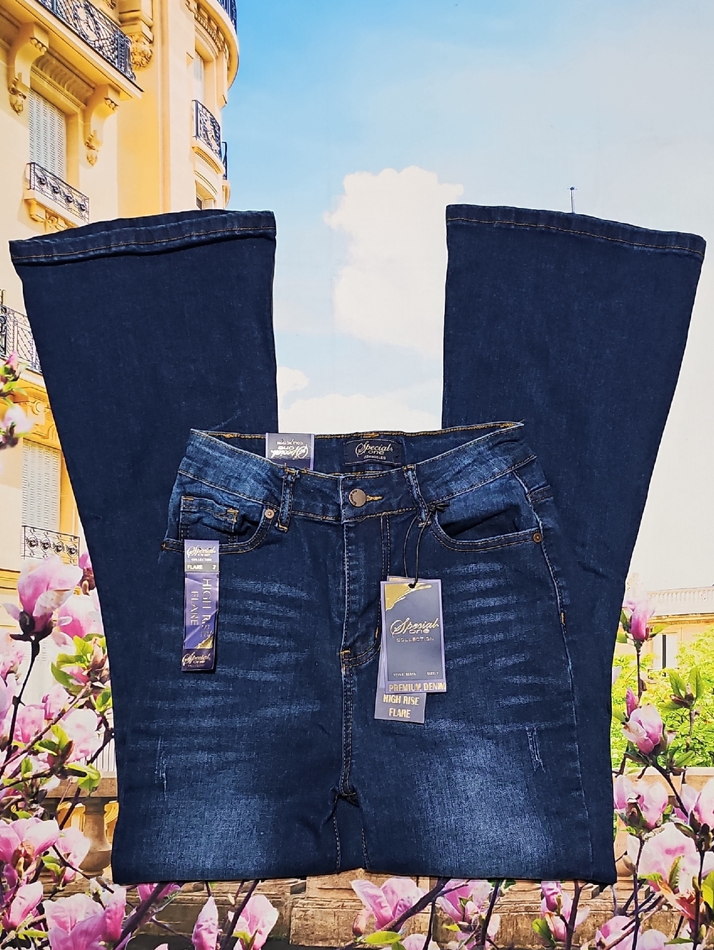 Special One Los Angeles High Waist Dark Blue Flare Jeans Size 7 New